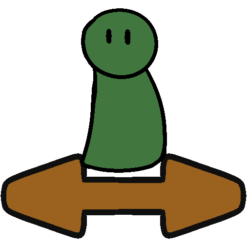 A green figure above an orange, double sided arrow.